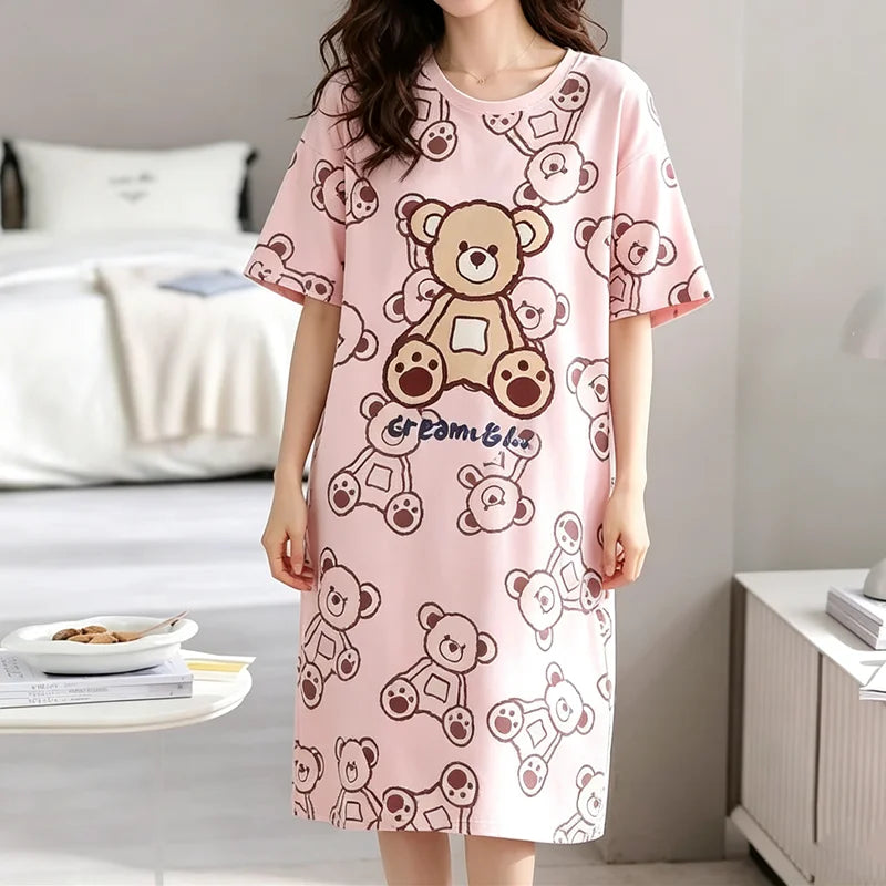 Damen-Pyjama in Übergröße, kurzärmeliges Nachthemd, LUCK langer Studenten-Bademantel, Kaninchen-Maxirock, Loungewear, Mädchenkleid, süßes Pyjama-Kleid