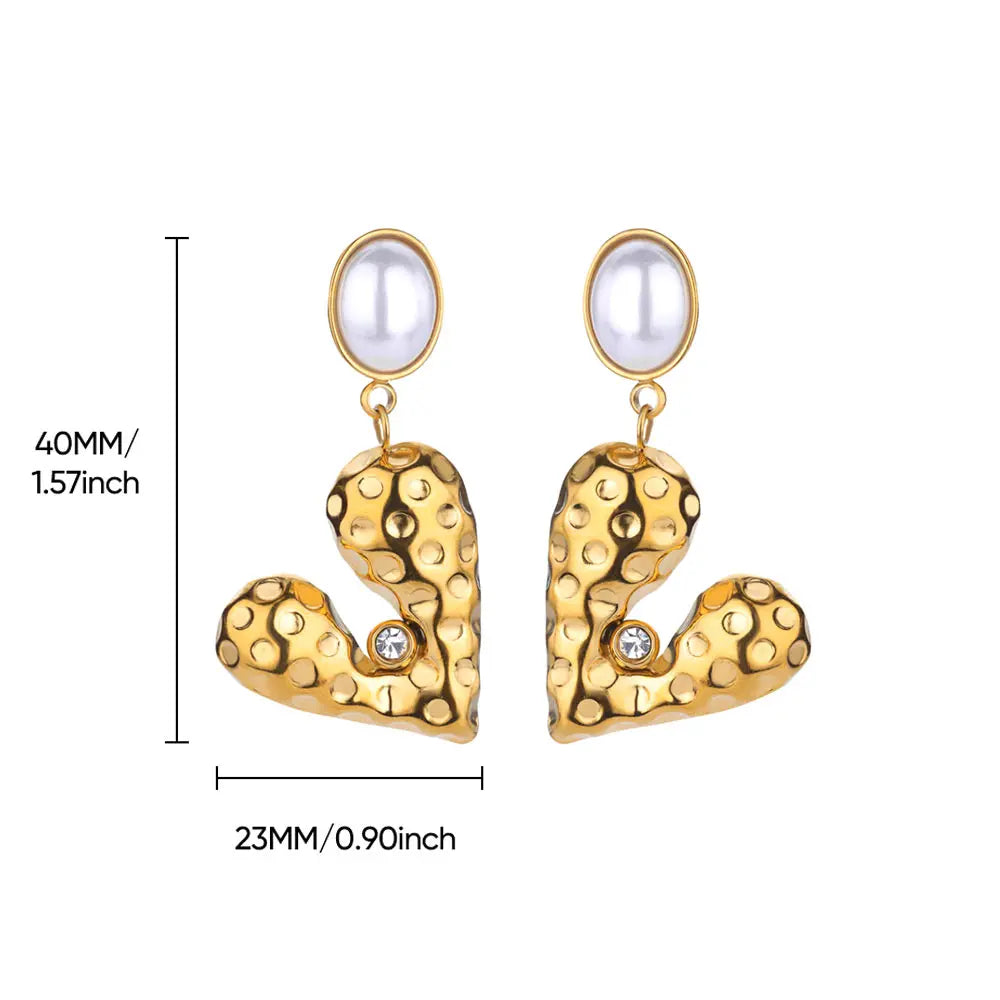 Elegante Imitation Perle Tropfen Ohrringe für Frauen Gold Farbe Edelstahl Herz Geometrische Durchbohrte Ohrringe Trendy Party Schmuck