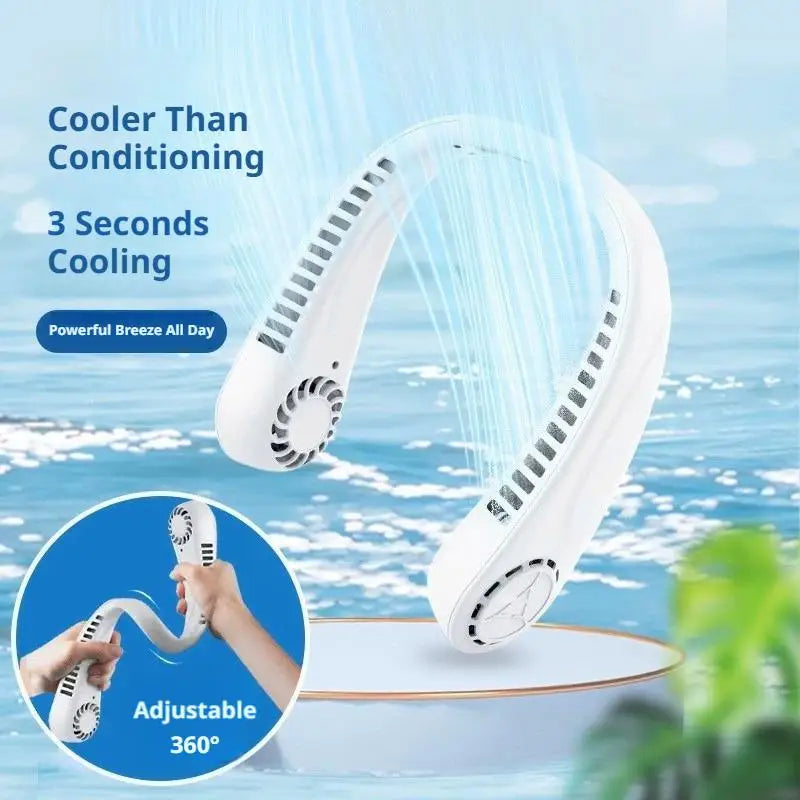 Tragbarer blattloser Nackenventilator, 5000 mAh, wiederaufladbarer persönlicher Kühlventilator, 5-Gang, leiser, tragbarer Ventilator für Reisen, Sport, Outdoor