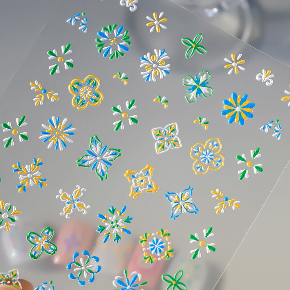 5D geprägte elegante böhmische Blumen Nail Art Aufkleber Spitze Blume Totem Nagel Aufkleber Aufkleber selbstklebende böhmische Maniküre Decot