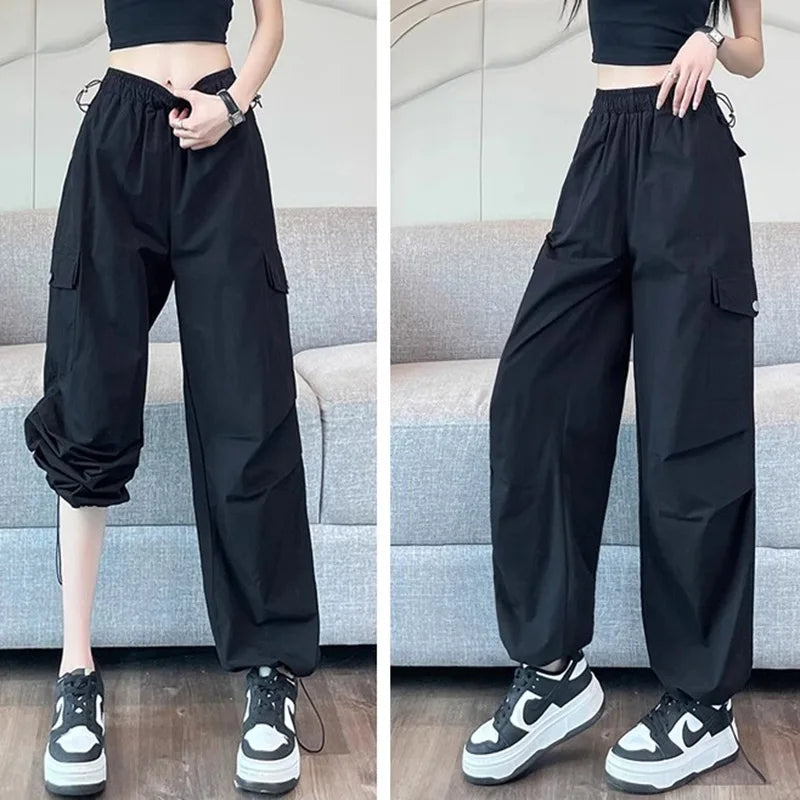 Herbst Frauen koreanische Version Baggy hoch taillierte Cargo hose Dame prägnante übergroße Freizeit täglich weites Bein gerade Bein Hose