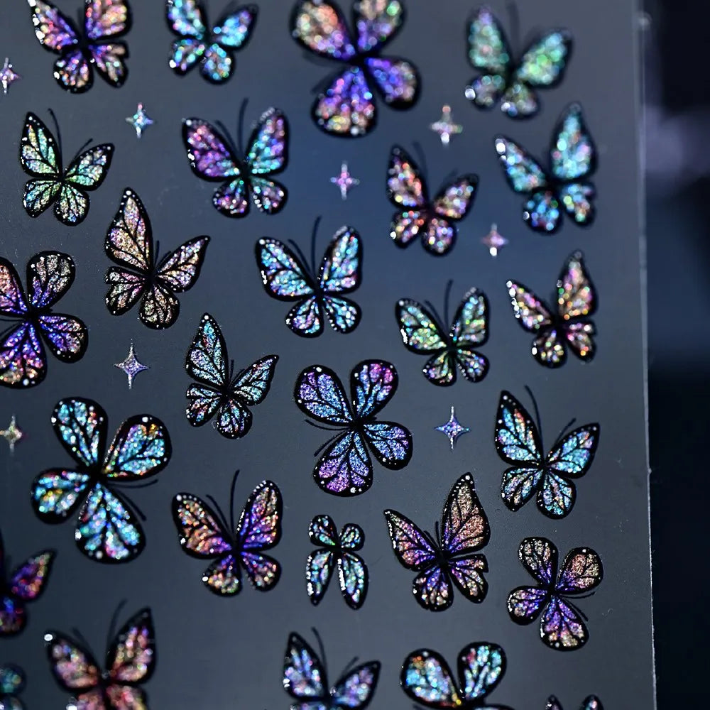 5D Glänzende Schillernde Glitzer-Schmetterling Nagelaufkleber Holographische Katzenauge-Schmetterlinge Nagelsticker Selbstklebende Nageldekoration*1Stk