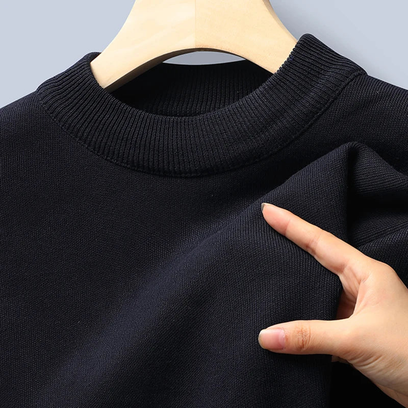 Pullover Männer Herbst Winter Jumper Fleece Verdickt Neue Koreanische Strickwaren Oansatz Solide Weiß Schwarz Kalten Bluse Bottom Shirt Kleidung