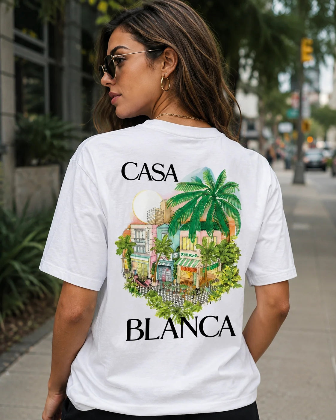 Casablanca Aesthetic Y2K Architectural Graphic Unisex Casual Rundhals Kurzarm Sommer Neutral Streetwear Y2K Kleidung ﻿