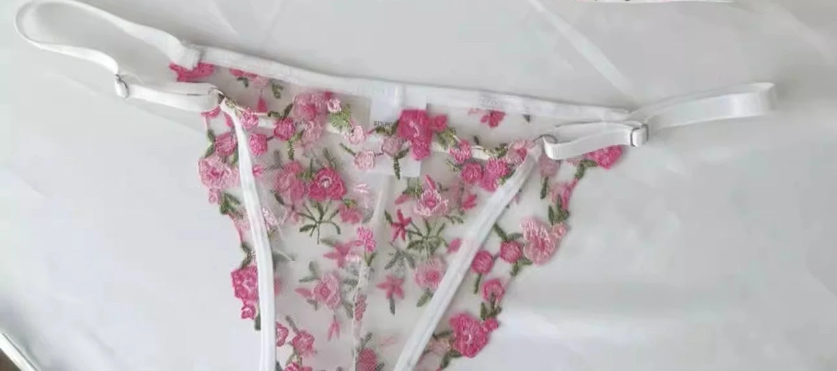 Französisches Blumen-BH-Set für Damen |   Süßes sexy transparentes Mesh-Spitze-Set, transparentes Unterwäsche-Set |   Praktisches und feminines MOYISU Sexy Höschen-Set