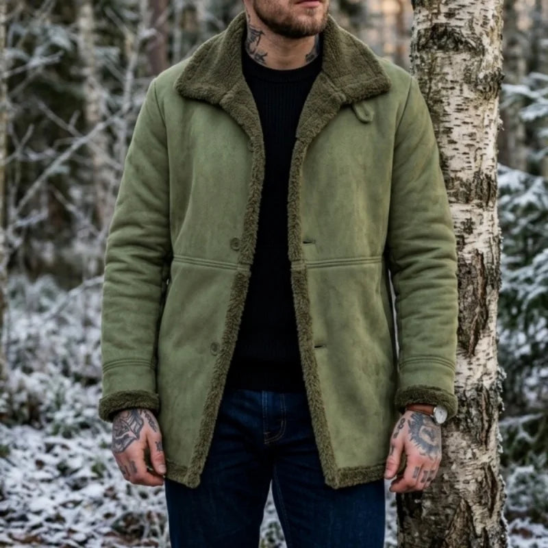 Herren-Winterjacke aus Kunstwolle – Outdoor-Arbeitskleidung und Wanderjacke mit Fleecefutter – Warme Jacke aus Kunstwildleder – Winteroberbekleidung für Herren