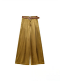 KONDALA Casual Chic Gelb Satin Frauen Anzüge V-ausschnitt Tasten Weste Hohe Taille Breite Bein Hosen Mode 2025, Sommer Urlaub Anzüge