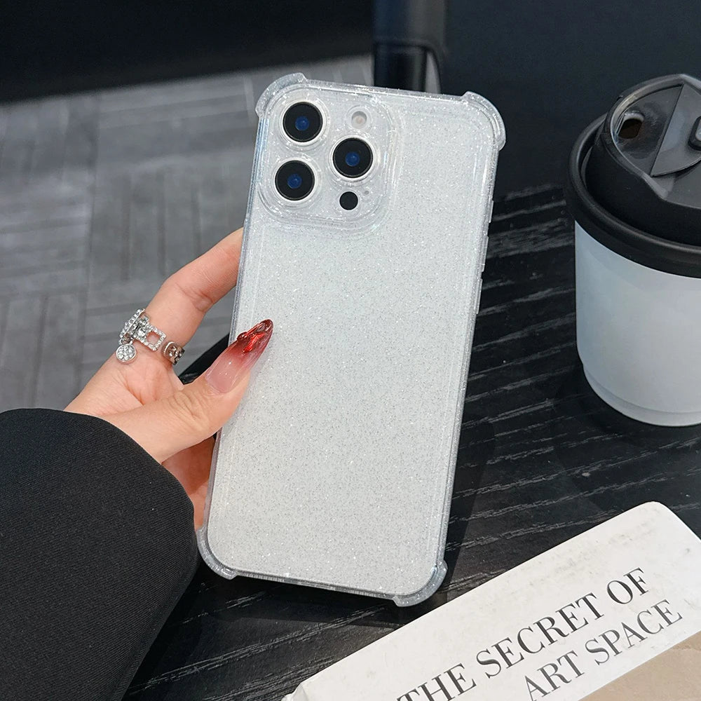 Glitzernde Antikollisions-Hülle für iPhone 17 Pro Max 16 Pro Max 15 14 12 13 Pro Max 11 Air 17Pro, klare Anti-Fall-Abdeckung mit vier Ecken