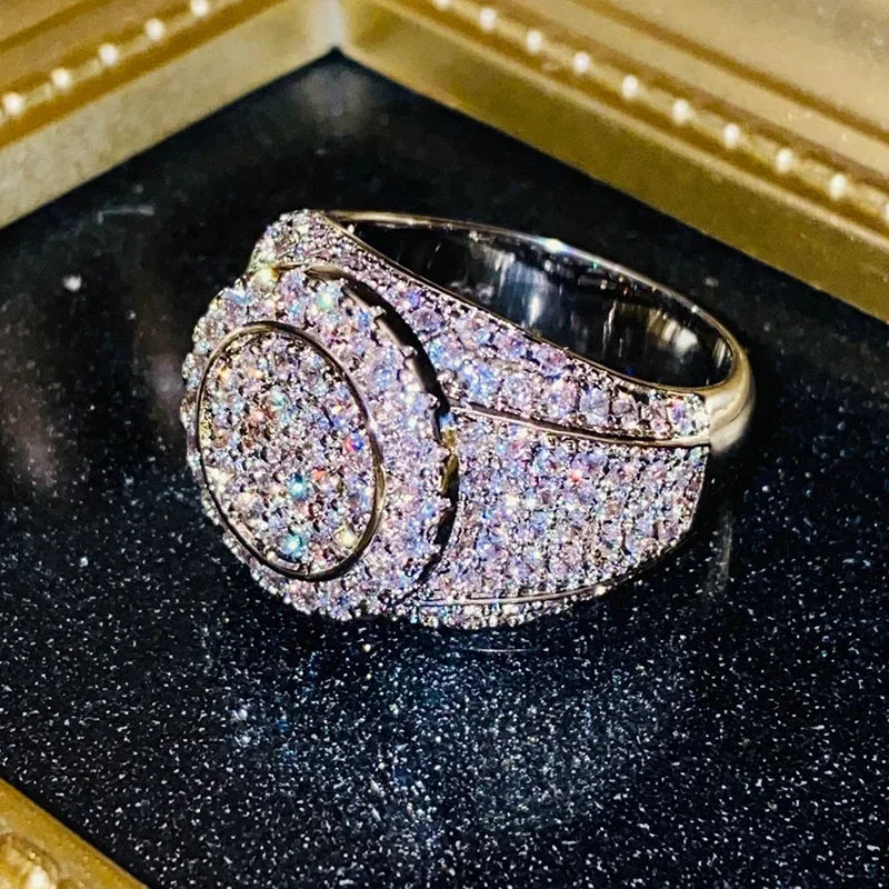 Huitan Helle Eheringe für Frauen, schillernder Zirkonia, luxuriöses, schickes Fingerzubehör, moderner, exquisiter Schmuck für Party