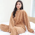 Herbst Frauen Feste Warme 2 Stück Sets Verdicken Samt Rippen Fleece Set Pullover Und Hosen Frauen Casual Pyjama Sets 2023