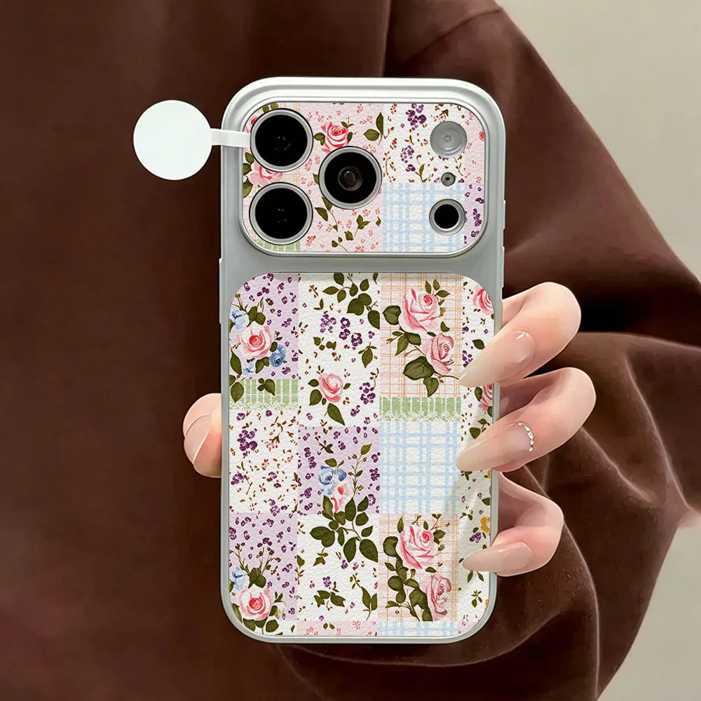 Blumen-Großfenster-Handyhülle für iPhone 17 Pro Max 15 14 11 13 16 12 mit Lanyard, stoßfeste Leder-Schutzhülle