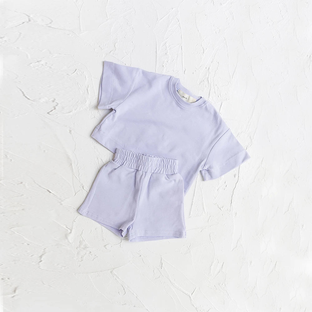 Sommer Baby Casual Kleidung Set Kinder Weiche Einfarbig Casual Kurzarm T Shirt + Shorts Kinder Mädchen Jungen Outfits mädchen Kleidung