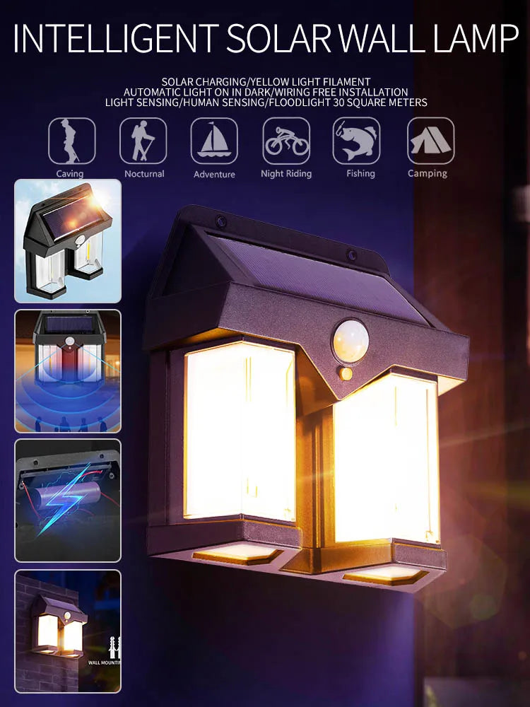 Bewegungs sensor Solar Wolfram Nacht lampe intelligente Wand leuchte 3 Beleuchtungs modi wasserdichte Innenhof Garten dekoration Laterne