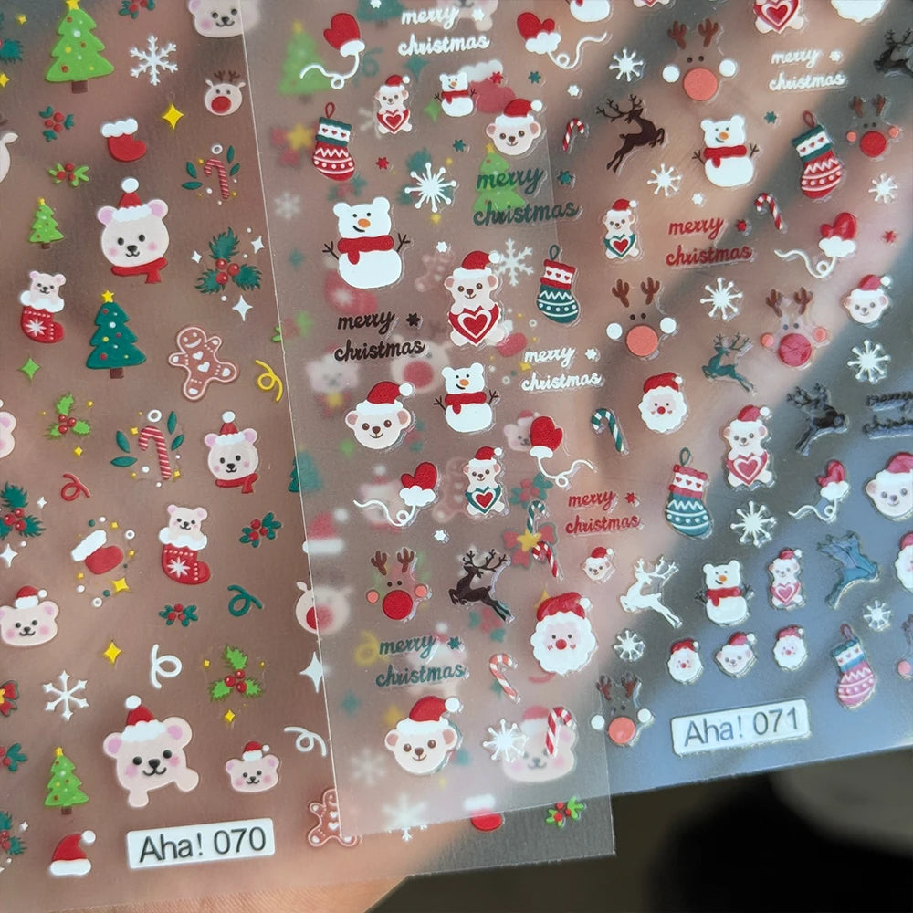 1 stücke 3D Weihnachten Santa Claus Schneeflocke Nagel Aufkleber Winter Weihnachten Nette Cartoon Schneemann Bär Elch Nagel Aufkleber Weihnachten Nagel decora