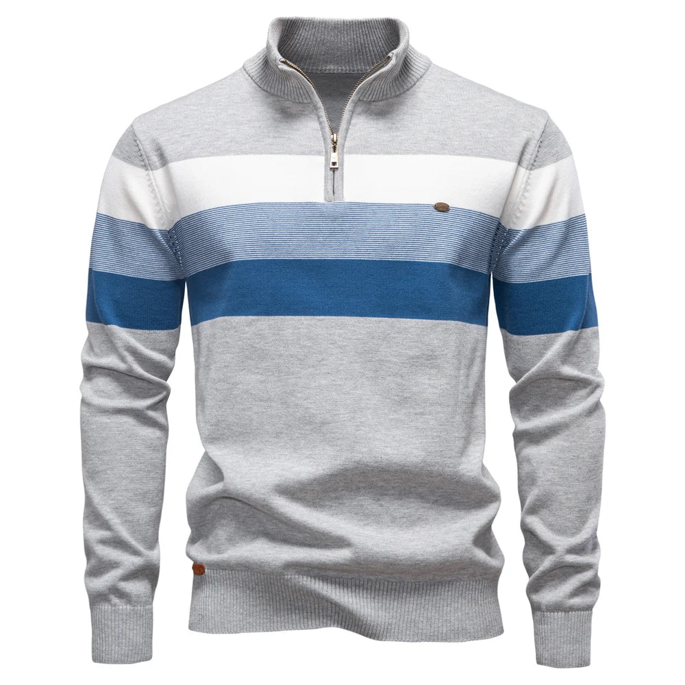 AIOPESON Herren-Pullover aus Baumwolle mit Stehkragen, Stehkragen, Viertelreißverschluss, Pullover, Herbst und Winter, warm, gesellschaftlicher Freizeitpullover für Herren