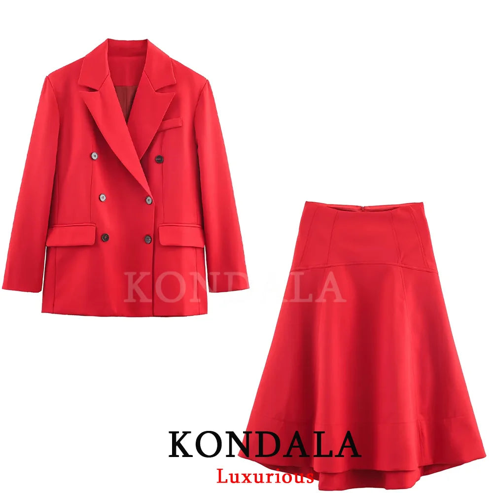 KONDALA Eleganter, lässiger, schicker Damen-Blazer-Rock-Anzug, fester Knopf, Langarm-Blazer, langer, lockerer Rock, modischer 2026-Frühlingsanzug