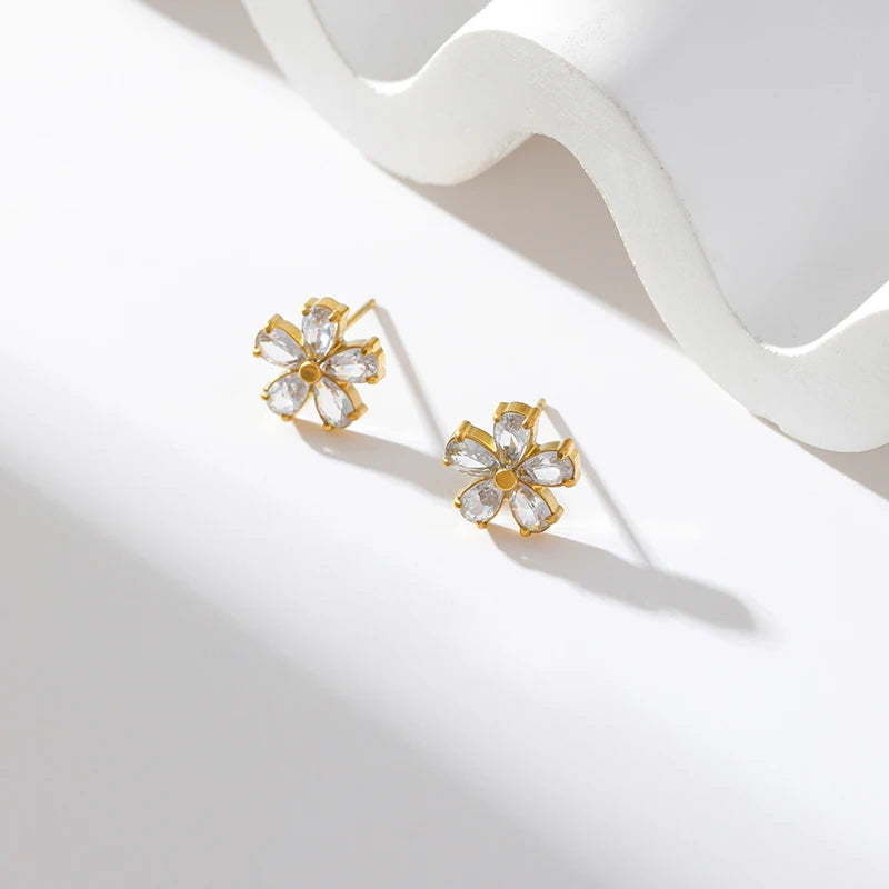 EILIECK Trendige Damen-Ohrringe mit Blumenmuster und rosa Zirkonia, Edelstahl, wasserabweisend, für den Alltag, Schmuck, Geschenk für Damen