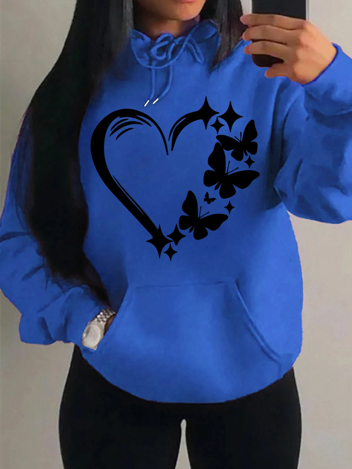 Kombination von Liebe und Schmetterling Hoody Plus Größe Frauen Hip Hop Herbst Hoodies Fleece Tasche Kleidung Vintage mehrfarbige Hoodie