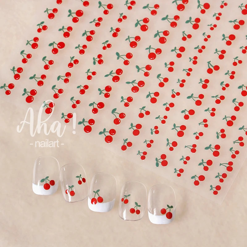 1Pc Kawaii Rote Kirsche Bogen Nail art Aufkleber Nette Sommer Obst Erdbeere Kirsche Klebe Aufkleber 8*10cm slider Nail art Dekoration