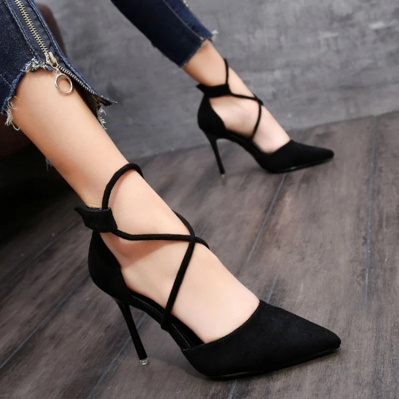 Damen Wildleder High Heel 9cm neue spitze Stiletto Mode sexy schwarze Hochzeits schuhe nackte Braut schuhe Ferse Frau