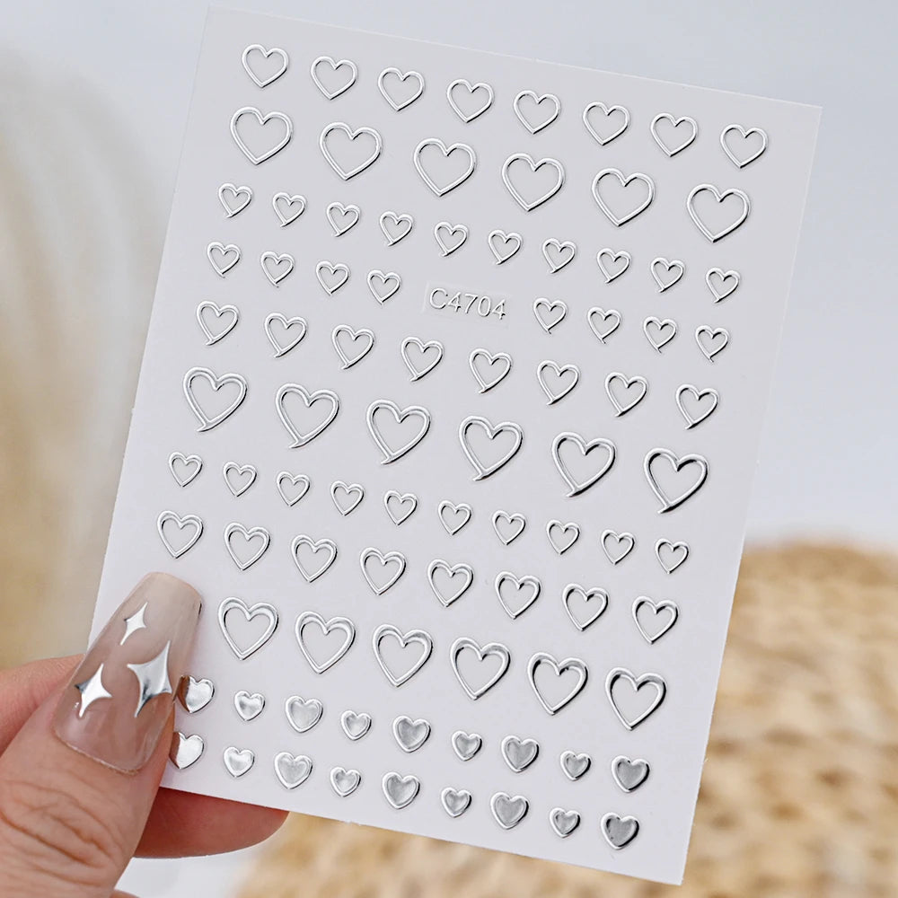 1Pc 3D Gold Silber Hohl Liebe Herz Nagel Aufkleber Weiß Schwarz Laser Herz Selbst-klebe Aufkleber Maniküre Dekoration spitze Sliders