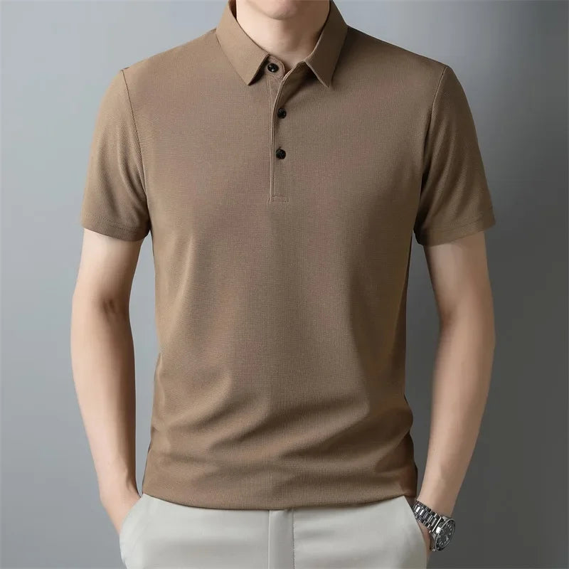 Neues lässiges Waffel-Kurzarm-Poloshirt für Herren, modisches einfarbiges Oberteil