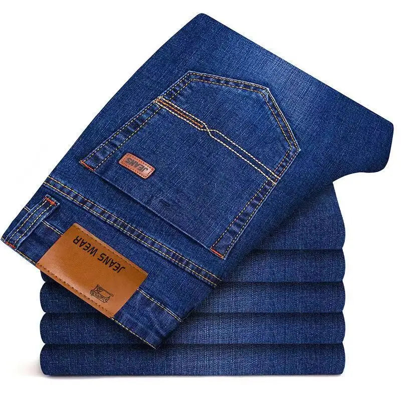 Wthinlee Neue Business-Herrenjeans Fleece Casual Gerade Geschnittene Stretch-Mode Klassische Blaue Schwarze Arbeits-Denim-Hosen Männerkleidung