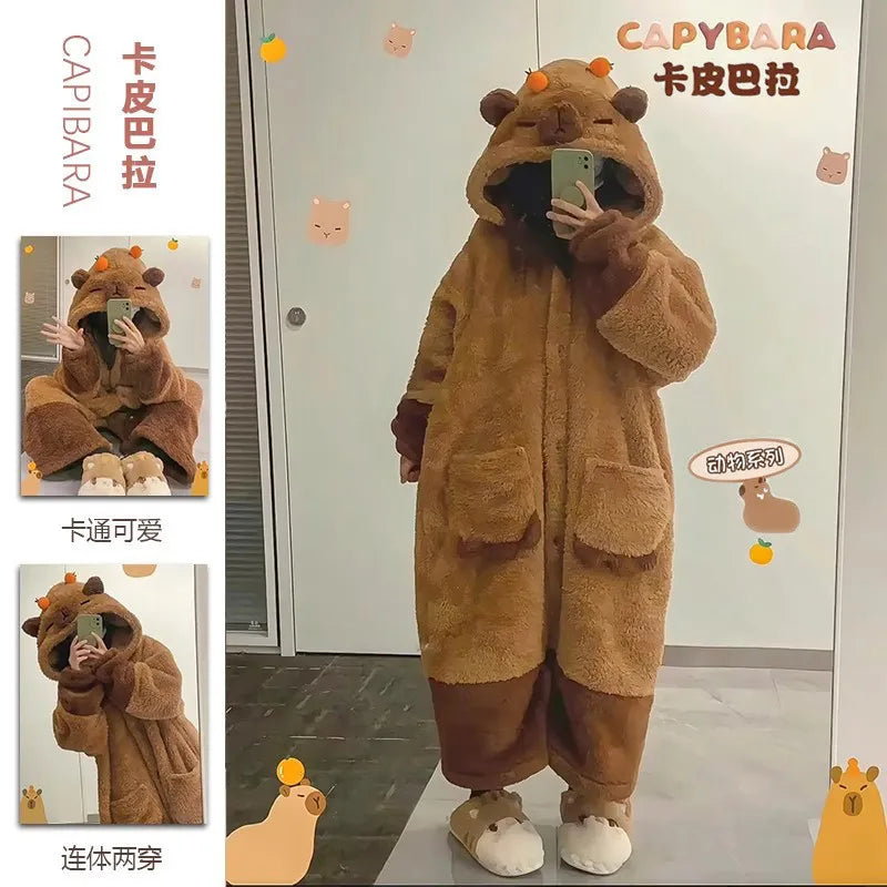 Erwachsene Capybara Roben Onesies Pyjamas Cartoon Pyjama Tier Kigurumi Slipper Halloween Cosplay Kostüme Warme Nachtwäsche Overall