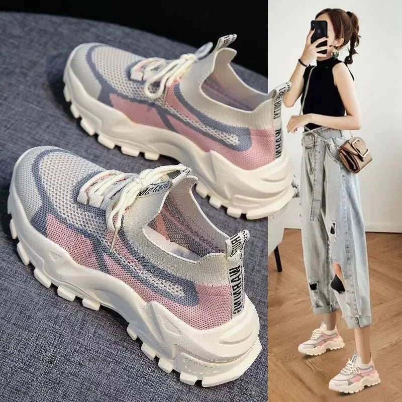2025, leichte Laufschuhe für Damen, Air-Mesh-Schnür-Sneaker, flache Sohle, lässige modische Tennisschuhe für Outdoor-Aktivitäten