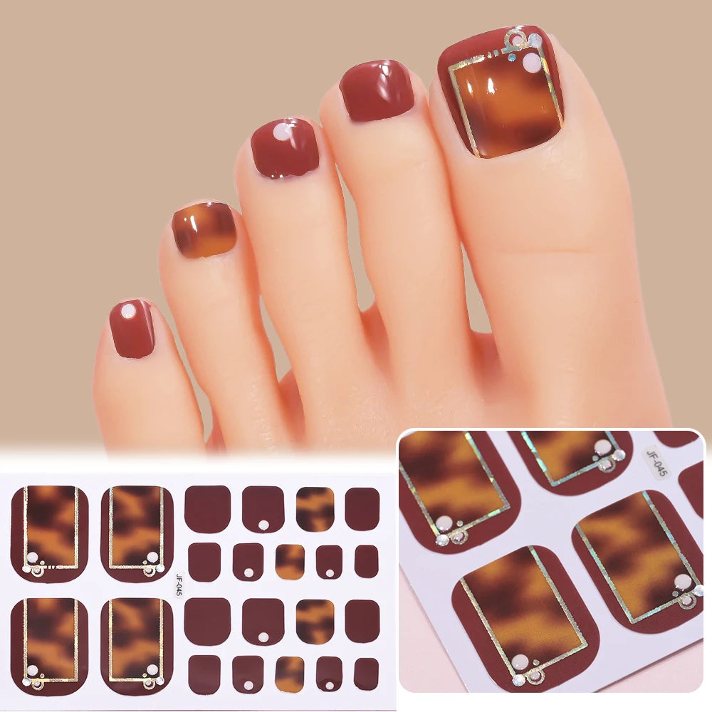 22 Tipps goldene Glitzer-Nagelaufkleber für Füße, 5 Farben, 11 Größen, vollständige Abdeckung, Fußkunst-Aufkleber, einfach zu erreichen, Zehen-Maniküre-Dekoration