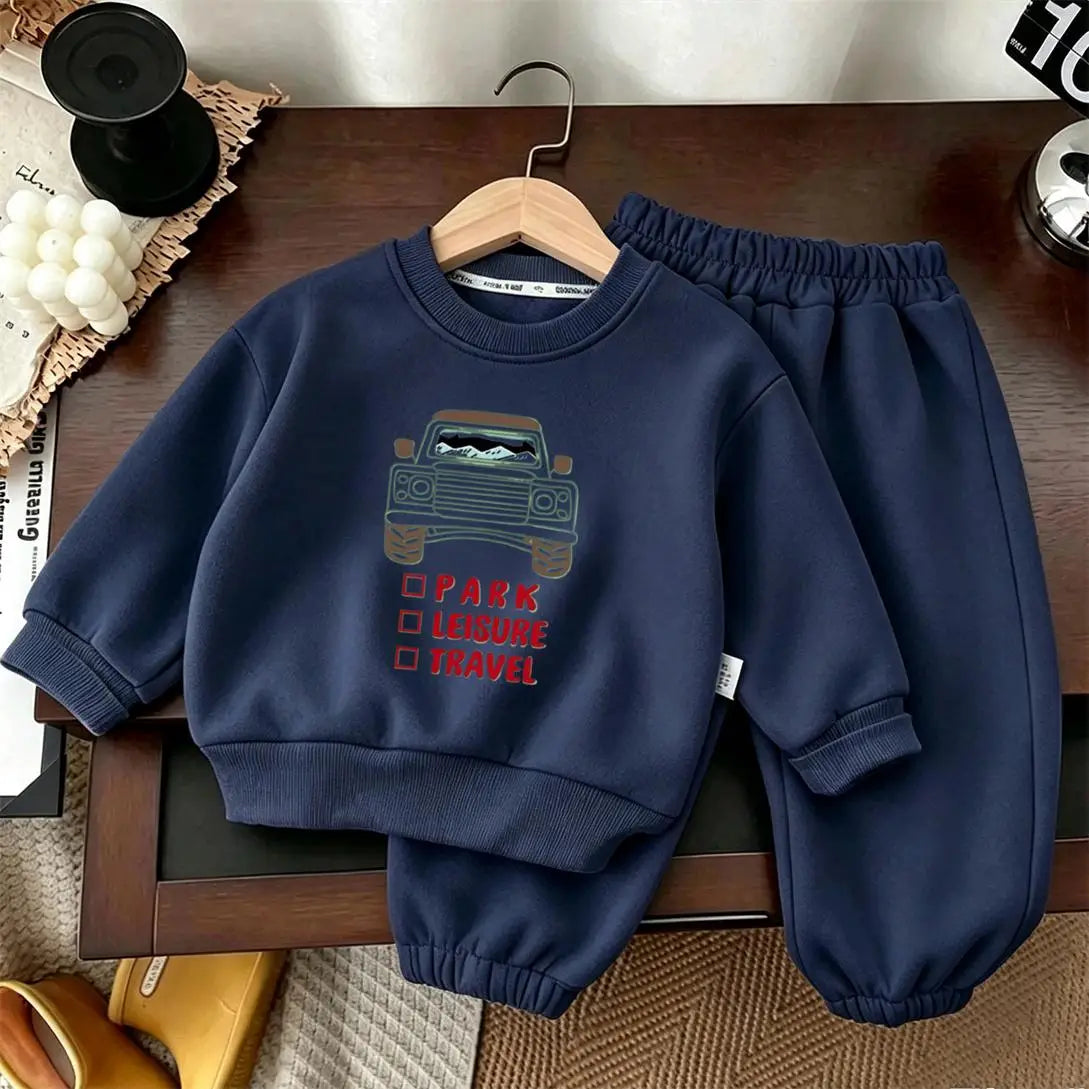 Modischer Hoodie und Weite Hose 2-teilig Kleinkinder Neues Bedrucktes Oberteil Kinder Neues Design Sweatshirts Einfarbige Hosen Anzüge Lässiges Outfit