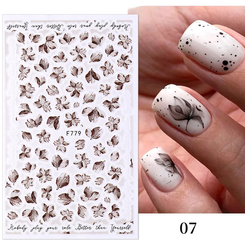 1PCS Schwarz Weiß Schmetterling Laser Nagel Aufkleber Y2K Nail art Dekoration Abstrakte Linien Bronzing Blumen Aufkleber Für Nägel