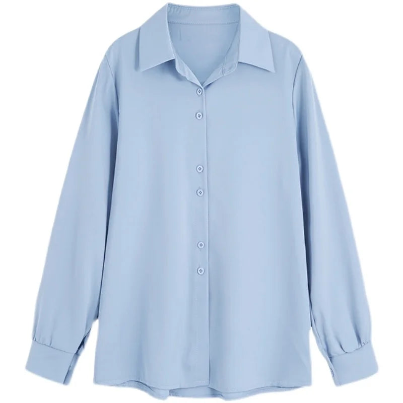 Frauen Shirts Frühling Herbst Casual Chiffon Hemd Büro Dame Mode Weibliche Lange Hülse Lose Feste Bluse Tops S-4XL