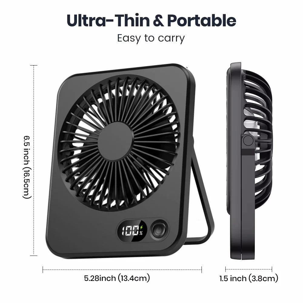 Faltbarer 5-Gang-Ventilator, ultradünn, geräuscharm, starker Wind, tragbar, USB-wiederaufladbar, für Schreibtisch, Wand, Deckenmontage, Kühlung, für den täglichen Gebrauch zu Hause ﻿