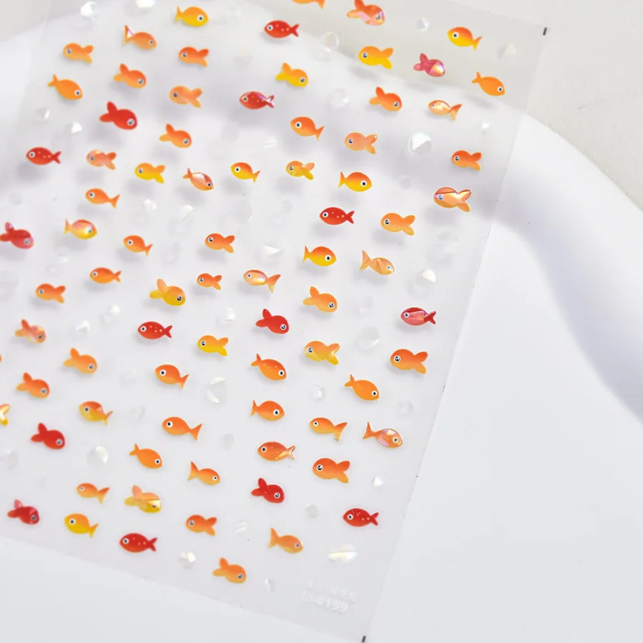 Bunte Blasen Laser Shattered Glass Effect Nail Art Aufkleber Regenbogen Bagful Goldfish 5D Aufkleber Selbstklebende Maniküre Sliders