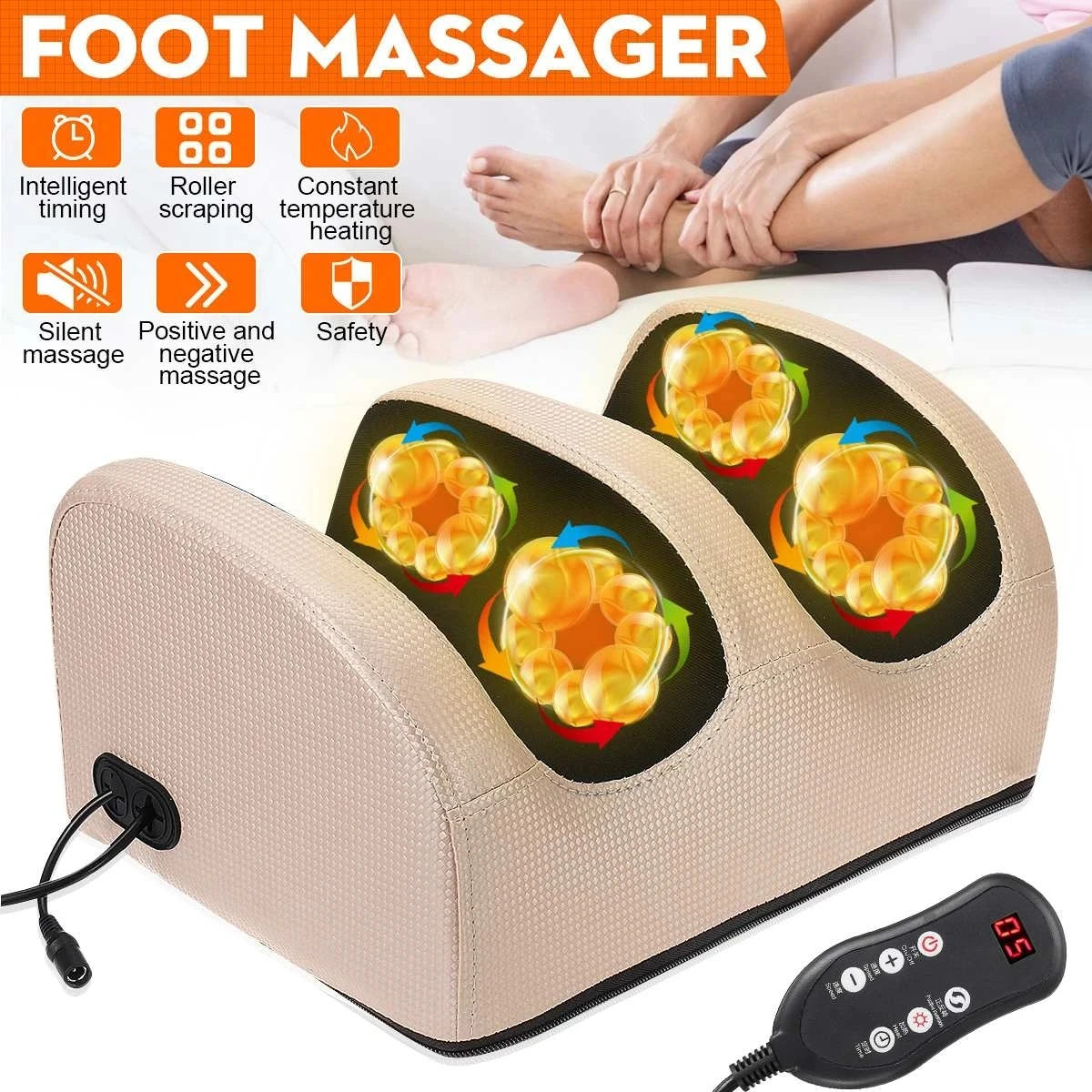 Elektrisches Fußmassagegerät, heiße Kompression, tiefe Knetwalze, Wadenmuskulatur, helfen, Fußdruck zu lindern, Pflege, Körpermassagegeräte