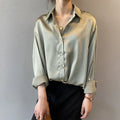 Herbst Umlegekragen Elegante Satin Lose Frauen Hemd 2026 Plus Größe Bluse Herbst Vintage Casual Taste Seide Tops