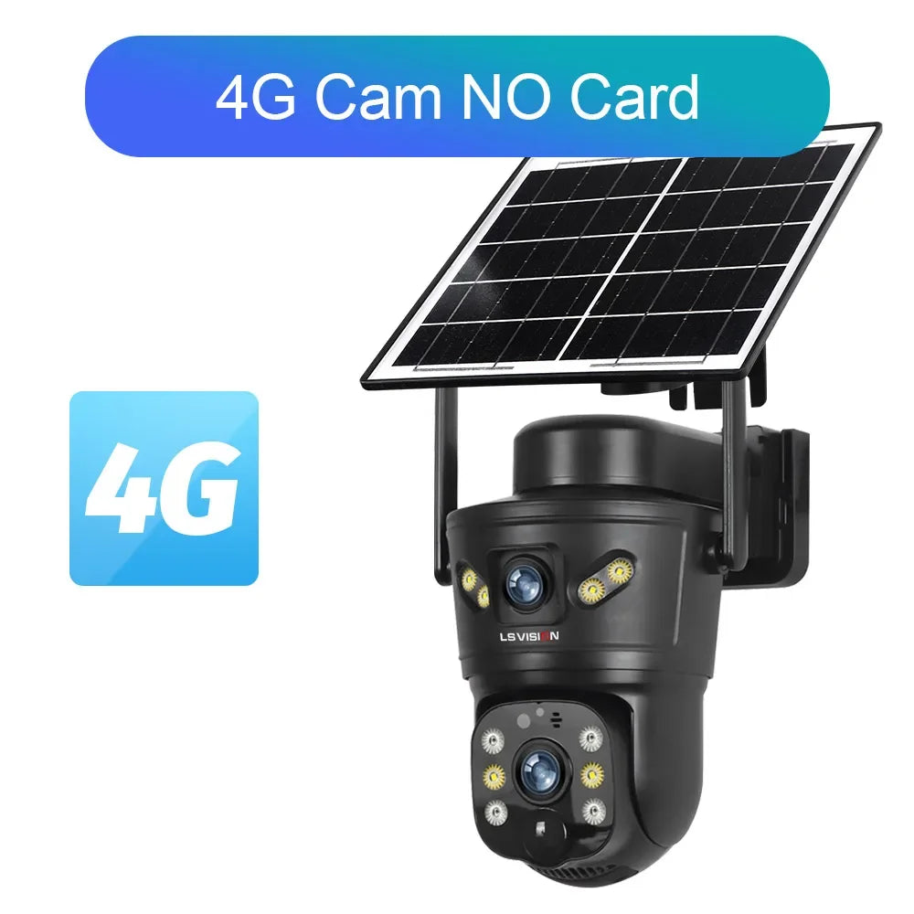 LS VISION 4K 8MP Dual Screens Solar-Überwachungskamera für den Außenbereich, 4G/WiFi Dual Lens PTZ Human Auto Tracking CCTV-Kameras V380 Pro App