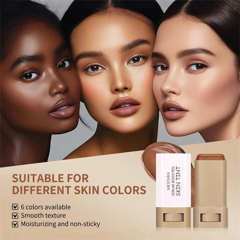 Hautfarbener Foundation-Stick in 6 Farben mit Serum-Boost, Seidiger Textur, Feuchtigkeitsspendende Abdeckung, Concealer-Basis, Gesichtskontur-Stick Make-up