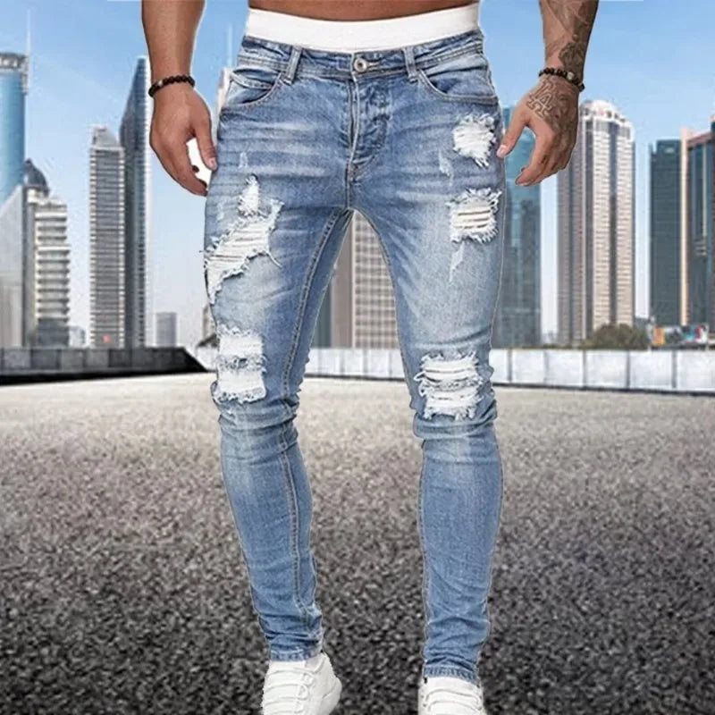 2024New Ripped Skinny Jeans Männer Vintage Waschen Elastische Biker Löcher Denim Hosen Beiläufige Dünne Jogger Hosen Distressed Streetwear